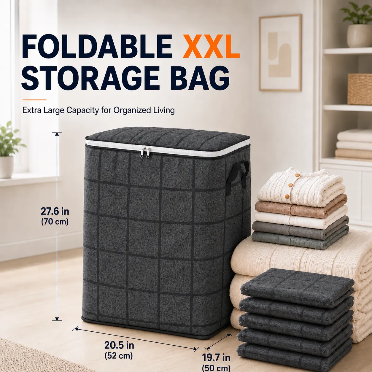 Spacious Moving Storage Bin, ZipperedOrganizer for Quilts, Bedding & Sweaters, LargeCapacity Fabric Bag for Moving Day, Closet &Bedroom Use