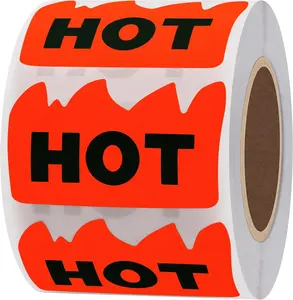 500pcs Rave Hot Stickers 2 x 1-1/5 Inch Fluorescent Red Hot Flame Fire Shape Marking Labels for Festival Spicy Sauce