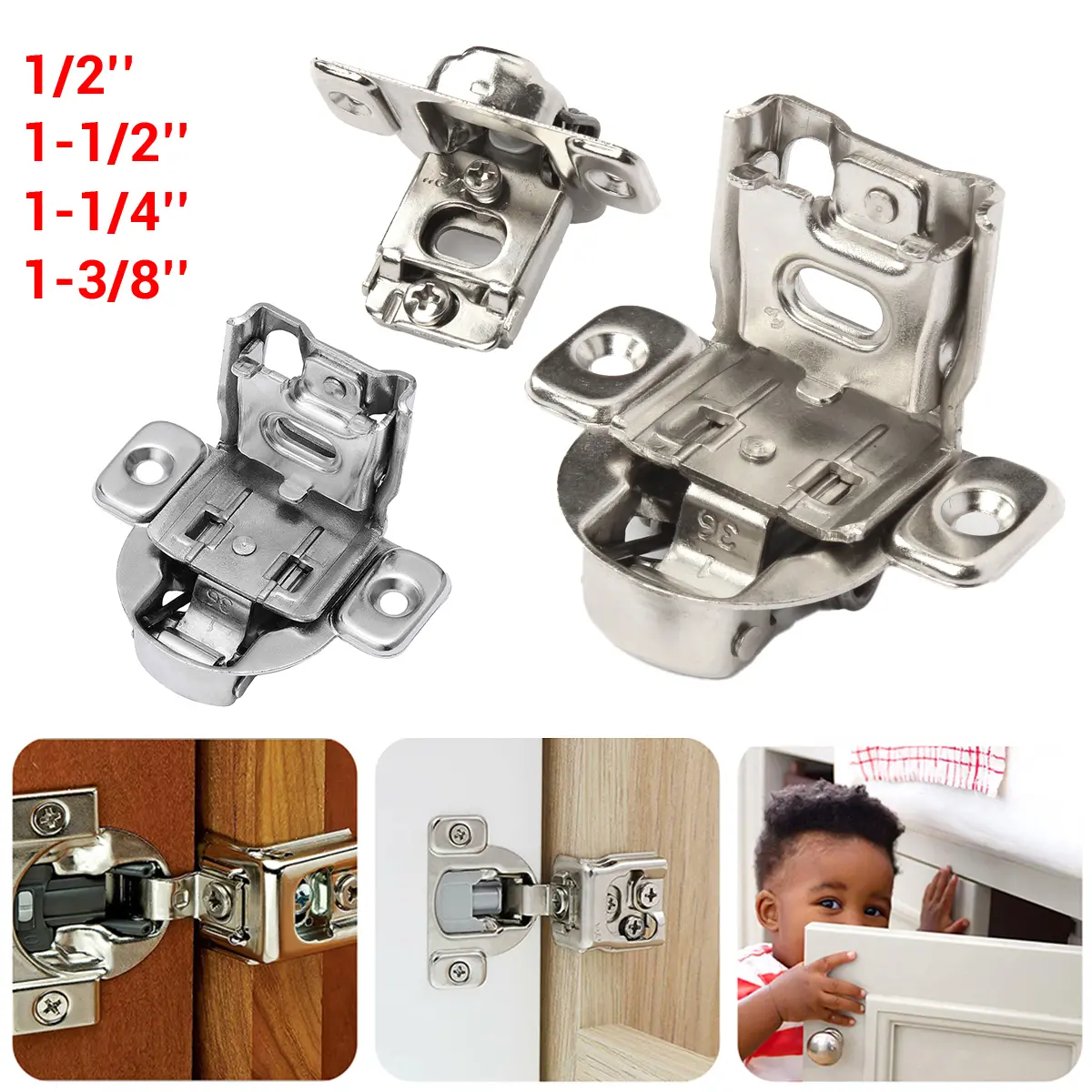 Stainless Steel Soft Close Overlay Cupboard Door Hinges - 105° Compact Brushed Rust Resistant Hinges, Flexible Adjustability Hardware for Kitchen Face Frame Doors in Humid Environments