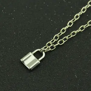 Hip-Hop Rapper Accessories for Men Women Small Lock Shape Pendant Necklace Retro Personality Simple Lock Head Bold Initial Letter Edgy Jewelry Cuban Chain Necklace