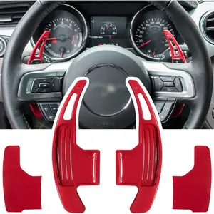 Steering Wheel Shift Paddle Extended Shifter Trim Cover for Ford Mustang 2015 2016 2017 2018 2019 2020 2021 2022 2023 Interior Decoration Accessories Aluminum Alloy (Red 2PCS)