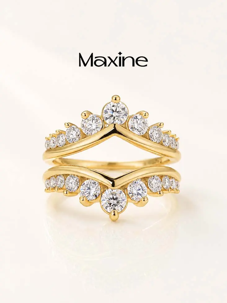 Maxine Lab-Created Moissanite Jacket Ring, 18K White/Yellow Gold Plated Wedding Band Enhancer