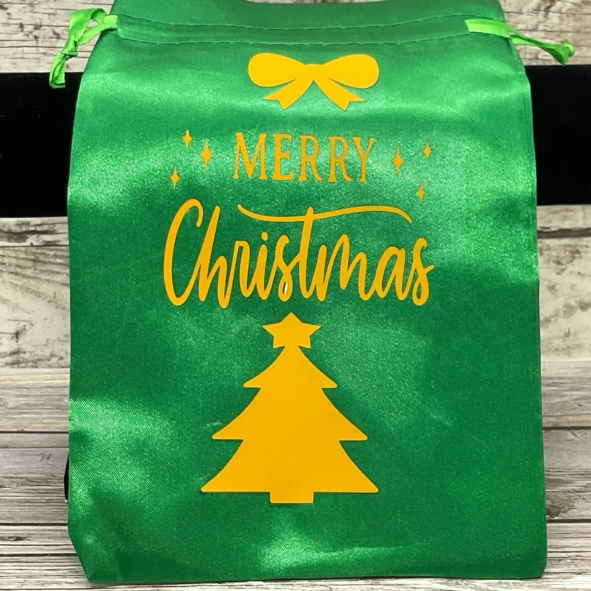 Green Drawstring Christmas Gift Bag - Personalized and Customized