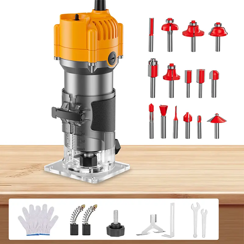 Upgraded edge trimming machine wood router, compact woodworking edge trimming router tool wired, woodworking router, suitable for woodworking slot milling and edge trimming, router power tool, gift for recipient