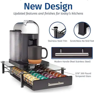 Crystal Tempered Glass Pod Holder Drawer for Nespresso Machine - Coffee Pod Drawers with Durable Glass and Sleek Design