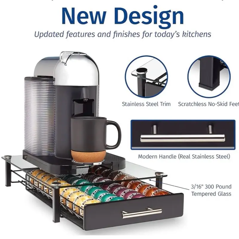 Crystal Tempered Glass Pod Holder Drawer for Nespresso Machine - Coffee Pod Drawers with Durable Glass and Sleek Design