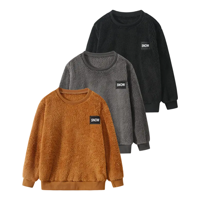 3-piece autumn and winter boy round neck solid color warm long-sleeved shirt children's new fashion comfortable fleece boys' clothing