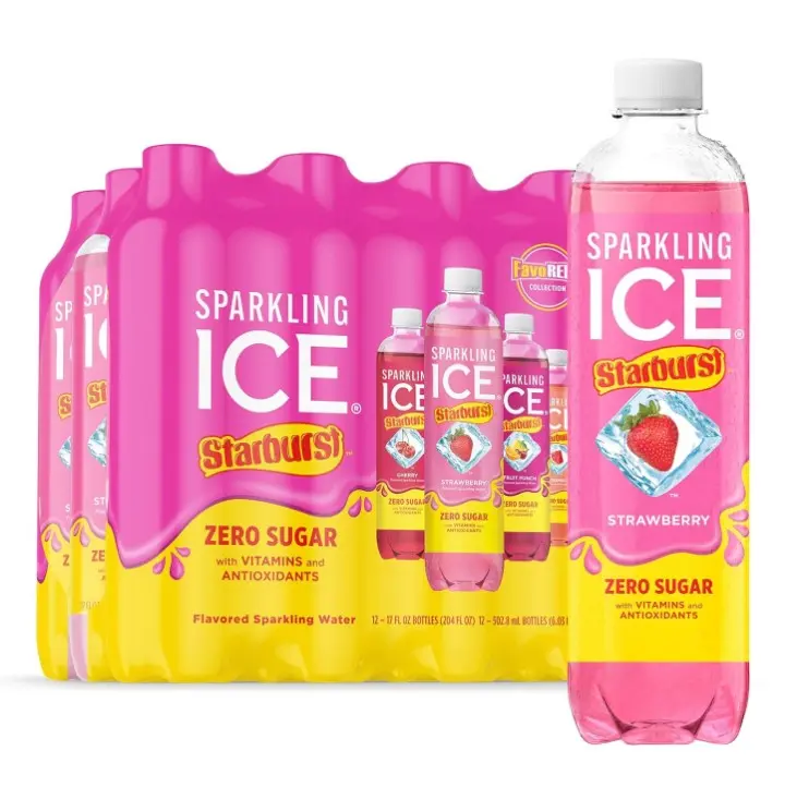 Sparkling Ice STARBURST Variety Pack, Zero Sugar Flavored Sparkling Water, with Vitamins and Antioxidants, Low Calorie Beverage, 17 fl oz, 12 count (Strawberry, Cherry, Fruit Punch, Watermelon)