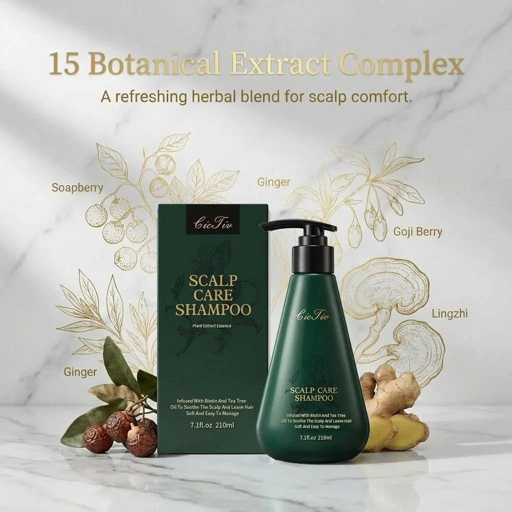 Scalp Care Shampoo with 15 Precious Botanicals, Gently Cleanses and Nourishes Scalp, Promotes Hair Growth, Strengthens Strands, Hair Loss Treatment for Thinning Hair, Unisex, Controls Oil and Boosts Volume, 7 oz (210 ml) Lightweight Biotin