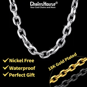 ChainsHouse 18K Gold Plated Rolo Cable Chain Stainless Steel Necklaces for Men Women, 3/5/7/9/12mm Width, 18/20/22/24/26/28/30 Inches Length Casual Daily Unisex Chunky Chain Hip Hop Necklace for Men Women CHN18309