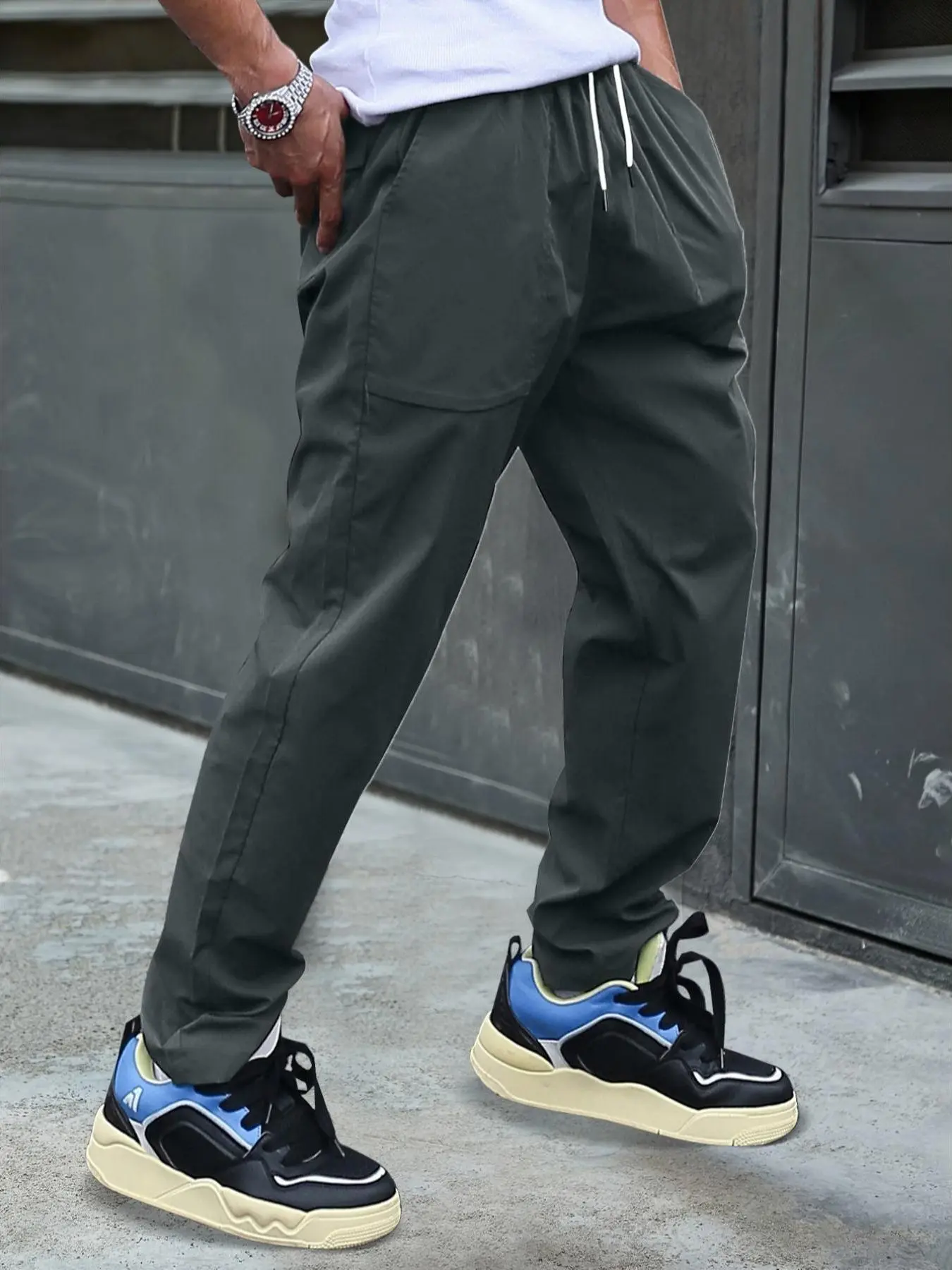 Men's Casual Jogger Pants - Loose, Relaxed, Uncuffed Menswear Bottoms with Elastic Drawstring Waist, Lightweight Fabric, for Daily Streetwear, Loose Men's Pants, Relaxed Men's Pants