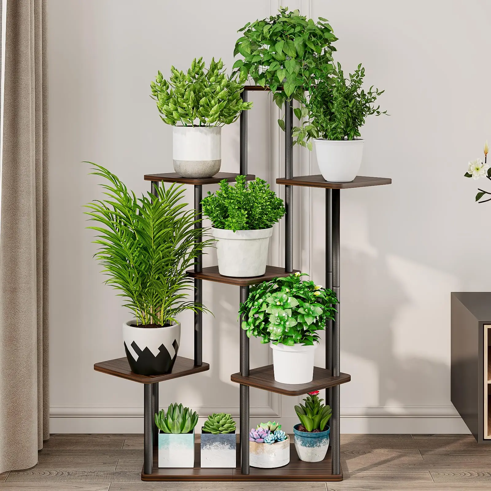 LINZINAR Metal Plant Stand - White Taper Iron Multi-Tier Anti-Rust Balanced Storage Rack, Easy-to-Assemble Load-Bearing Organizer for Balcony,Bathroom,Beauty Use, 14.17l*9.05w*29.05h in (36*23*73.8cm) Rectangular Home Supply,home decor