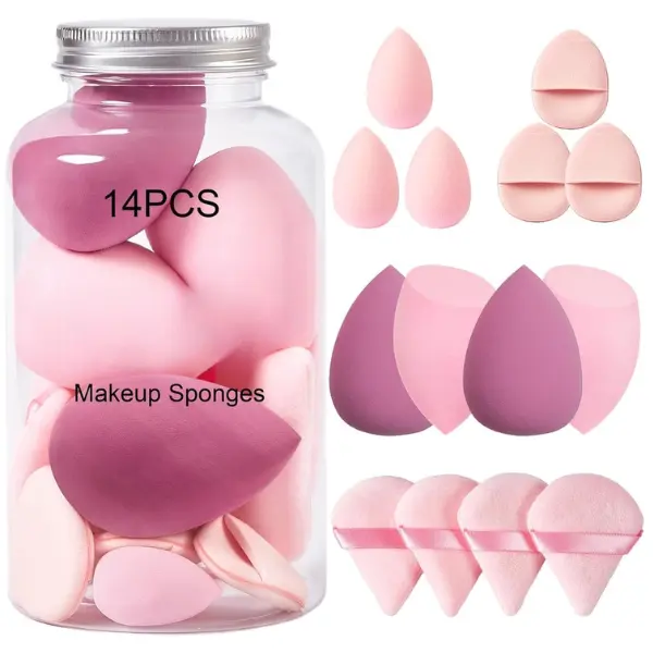 Halloween Fall Gift 14 PCS Makeup Sponge Set, Beauty Blender Sponge for Foundation Blending with 3PCS Mini Makeup Sponges & 4PCS Triangle Powder Puff, Soft Make Up Sponges for Face Cosmetic Applicator for Powder Liquid