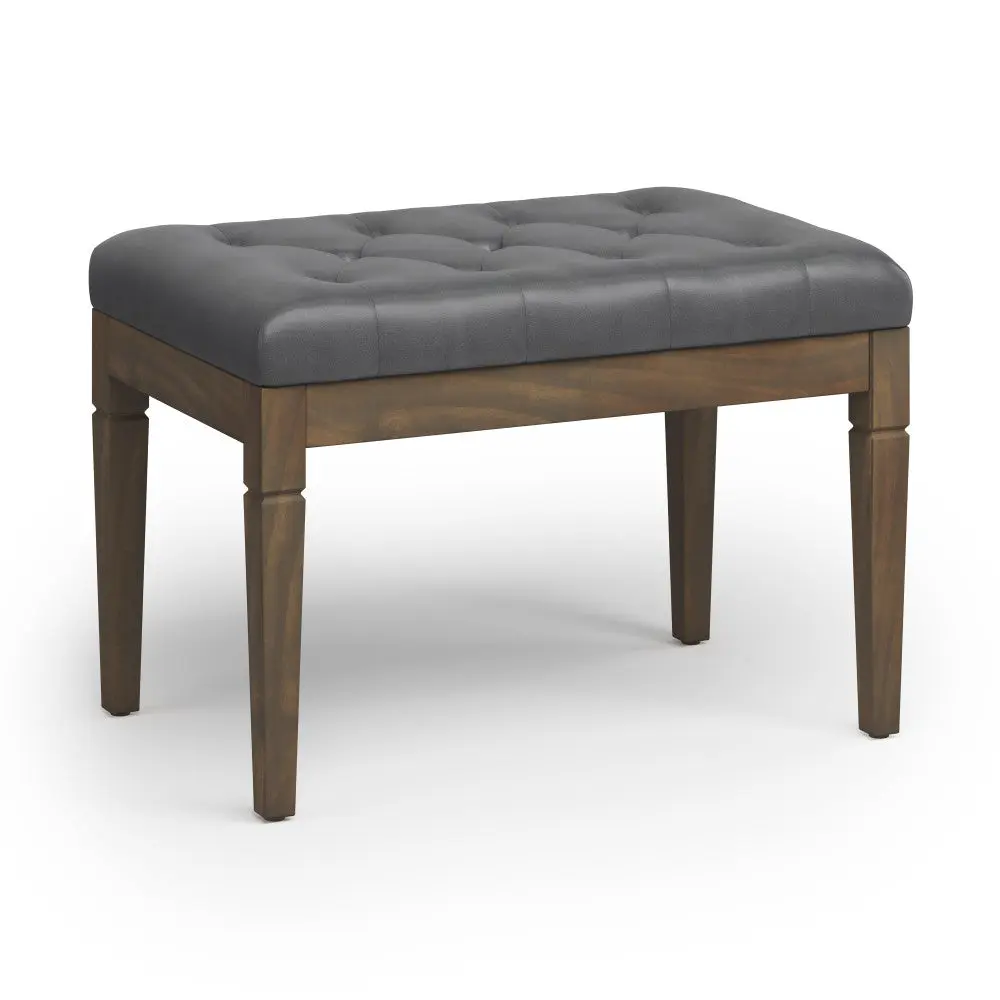 Waverly Small Traditional Button Tufted Ottoman Bench - Vegan Leather Upholstery, Soft Foam Padding, Compact Space-Saving Furniture for Small Spaces, Modern Upholstered Living Room Footstool, 17.7"d x 27.6"w x 19.1"h, Assembly Required