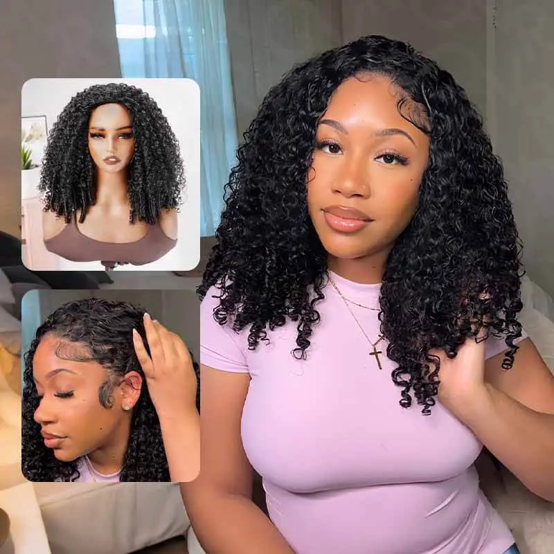 QVR Burmese Curly Drawstrings Half Wig 3 In 1 Human Hair Wig Beginner Friendly