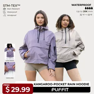 【Restocked】PUFFIT STM-TEX Waterproof Oversized Fall Hoodie Coat Warm Half Zip Rain Jacket With Adjustable Waist,Hood & Cuffs,Large Kangaroo Pocket,Shell Jacket,Ski Jacket,Spring Jacket,SpringStatem,Windbreaker,Dog Walking,School Running,Football Mum