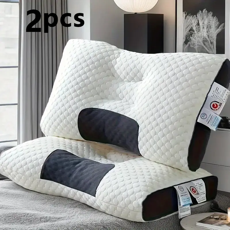 2-Piece Pillow Set Knit Neck Pillow Suitable for Side, Back, and Stomach Sleeping Positions Bed Pillow Deep Sleep Ergonomic Orthopedic Contoured Neck Support Removable Pillowcase More Comfortable Bedding Family Holiday Gift White