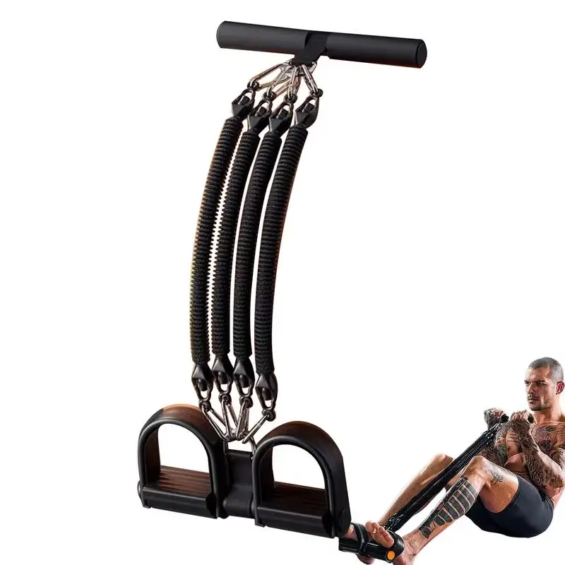 Four tube Foot pedal Resistance Trainer with Reinforced Handle and Adjustable Resistance Rope Suitable for Leg Chest and Back Training Home Fitness Equipment