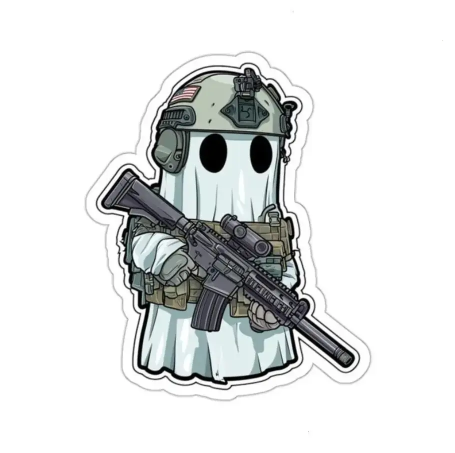 Cartoon Ghost In a Sheet Tactical Ghost Sticker, Gun Sticker, Tactical Sticker, Funny Military Sticker, Tactical Humor Sticker