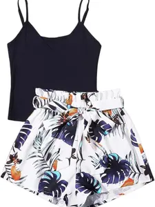 SOLY HUX Women's 2 Piece Outfits Summer Cami Top with Shorts Set Comfort Comfortable Casual Womenswear Day