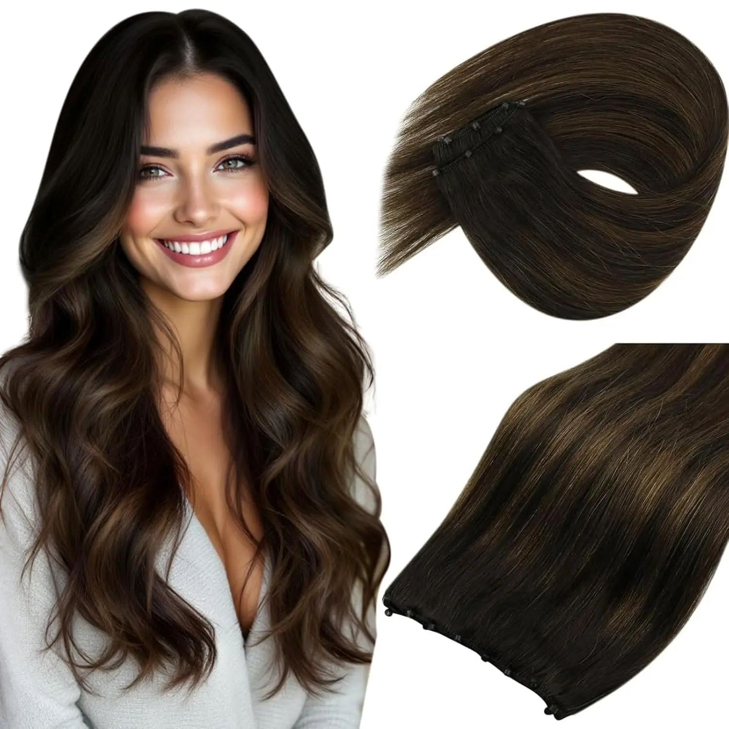 【14inch-24inch】Ve Sunny Beaded Weft Human Hair Extensions Black Micro Weft Hair Extensions Human Hair Straight Hair Extensions Beaded in Human Hair Sew in Extensions for Women Real Hair outdoorfun