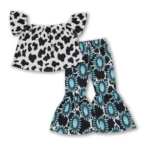 Western Turquoise Cow Pants Girls & Baby Set