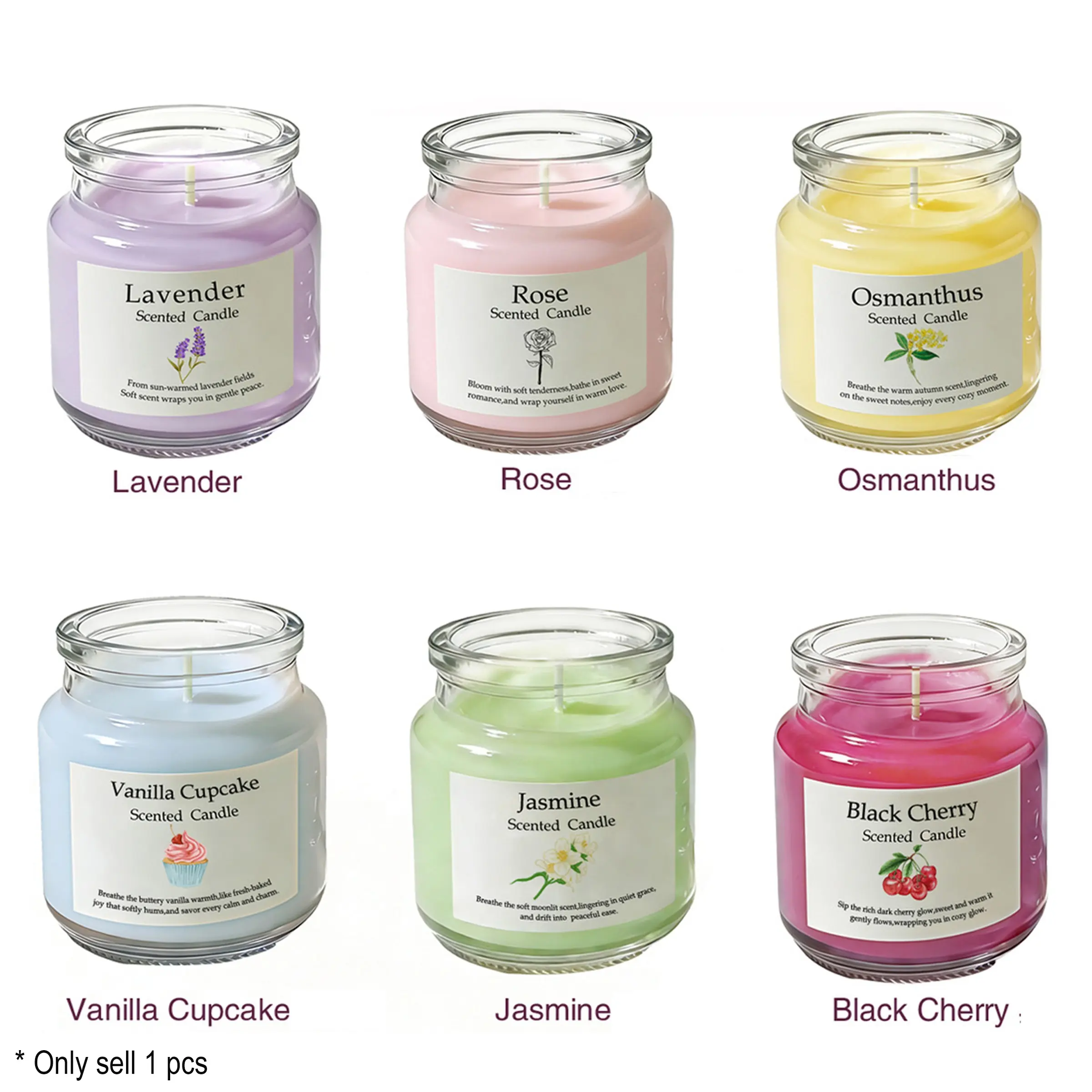 Elegant Glass Cup Scented Candle, 6 Fragrances, Lavender, Vanilla, Rose, 3-Piece Gift Set, Perfect for Holidays, Aromatic and Festive, Ideal Souvenir, Floral Candle