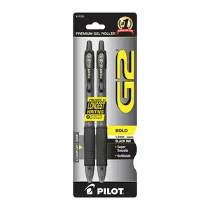 Pilot G2 Premium Gel Pens, Refillable Retractable Black Gel Pens, 2 Pack Bold 1.0mm Smooth Writing Rolling Ball Pens for Office, School, Journaling, Note Taking & Professional Use