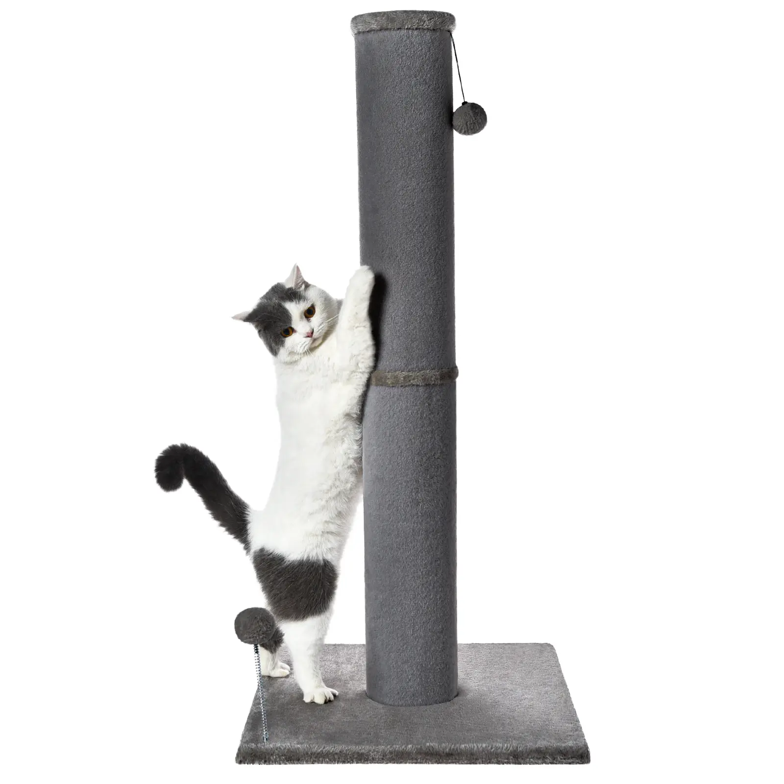 MADE 4 PETS Sisal Scratching Posts for Indoor Cats, 41.73-Inch Tall Gray Vertical Scratcher, 19.25in L x 19.25in W Sturdy Base, Replaceable Spring Toy, Solid Build, Space-Saving Design for Healthy Nails