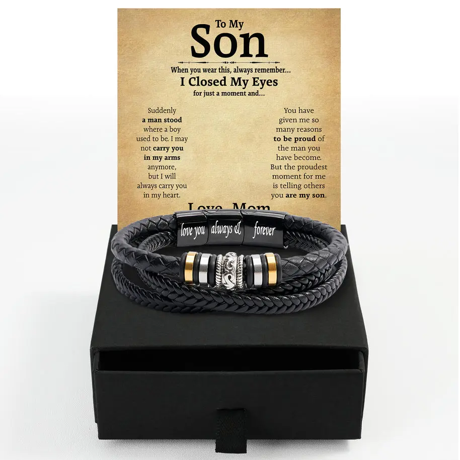 Gift For Son, Birthday Gift For Son From Mom, To My Son Graduation Bracelet, Chain Cross Necklace for Him From Mom