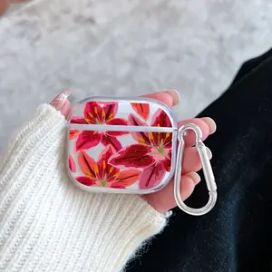 Vivid Lily Bloom Pattern TPU Soft Protective Case for Apple AirPods 4/3/2/1/Pro/Pro2 Transparent Earphone Cover with Keychain Attachment