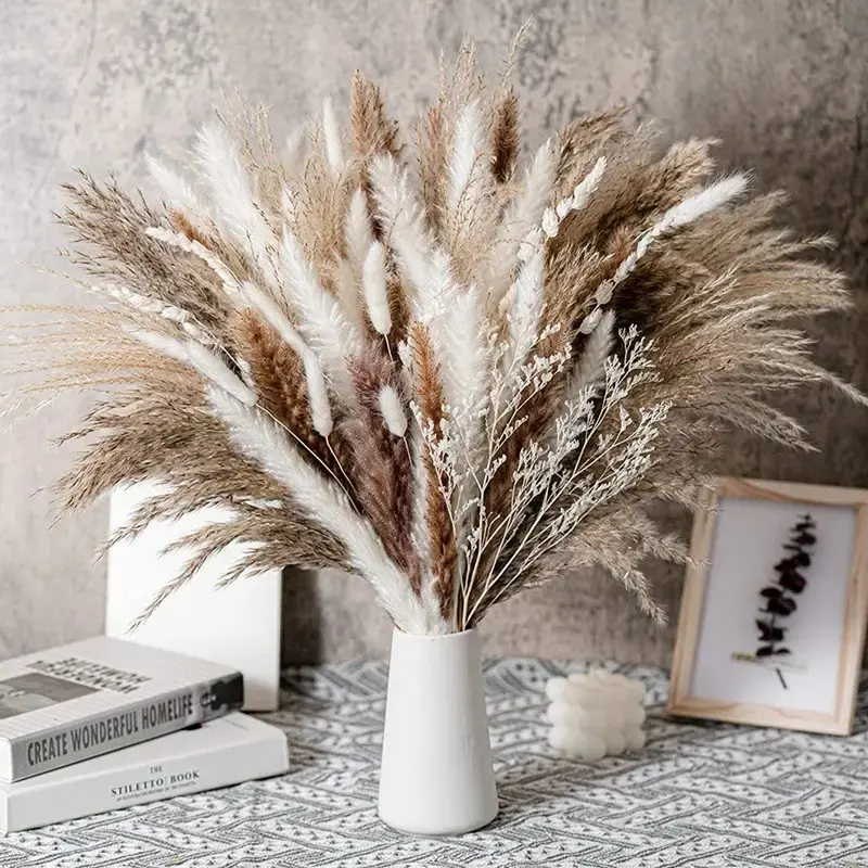 Artificial Dried Pampas Grass, 50pcs/set Natural Look Faux Pampas Grass, Artificial Floral Plant, Decorative Fake Plants, Decorative Flowers for Table Decoration, Office Decor, Home Party Wedding Anniversary Festival, Flower Design Decorations
