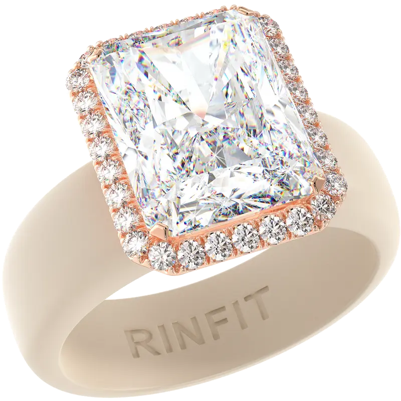 Rinfit Silicone Rings for Women with Halo 10x8mm Emerald Cut CZ Stone, Silicone Engagement Ring and Wedding Ring for Her, Flexible for Work, Gym, Pregnancy, Travel and Everyday Wear, Patented Design