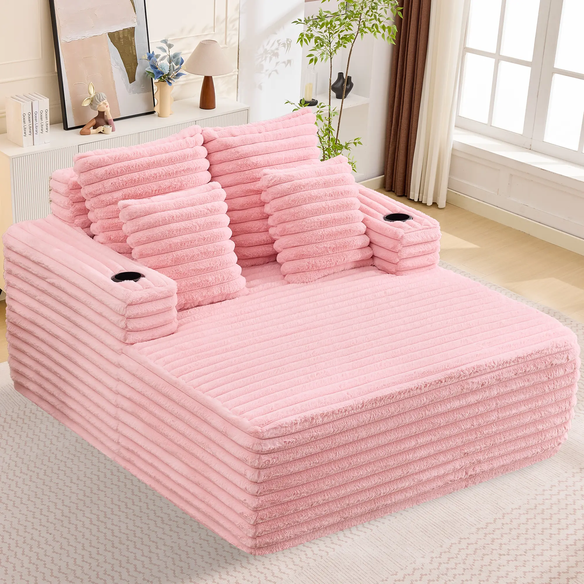 Oversized Chaise Lounge Chair Indoor, Plush Corduroy Reading Chair, Comfy Sofa Chair for Living Room, Bedroom, Reading Nook