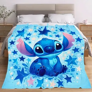 DISNEY CLASSIC Stitch Starry Flannel Blanket - Soft, Warm, and Cozy All-Season Throw for Bed, Sofa, Office, Camping, Travel, and Home Decor, Home Decor Gift