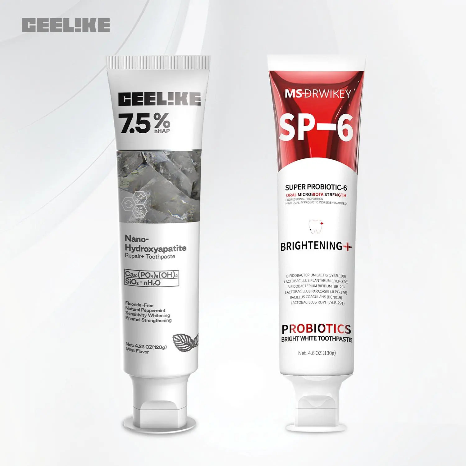 MSDRWIKEY & CEELIKE Red SP-6 Super Probiotic Toothpaste & Hydroxyapatite Toothpaste Set – Repairs Teeth, Freshens Breath, and Enhances Oral Health