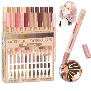 Acrylic Paint Pens 22 Colors Gray Tones/Skin tones Assorted Pro Color Series Markers Set 0.7mm Extra Fine Tip for Rock Painting, Glass, Mugs, Wood, Metal, Canvas, Projects, Non Toxic, Waterbased, Quick Drying