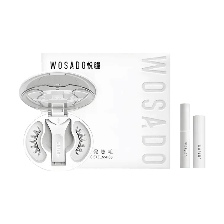 WOSADO Magnetic Eyelashes Makeup Kit, No-Glue & Reusable Soft Magnetic Faux Lashes for a Natural Lengthening Look with Setting Gel, Cleaner & Case, Lightweight