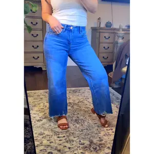 SUPER HIGH WIDE CROP FRAYED HEM