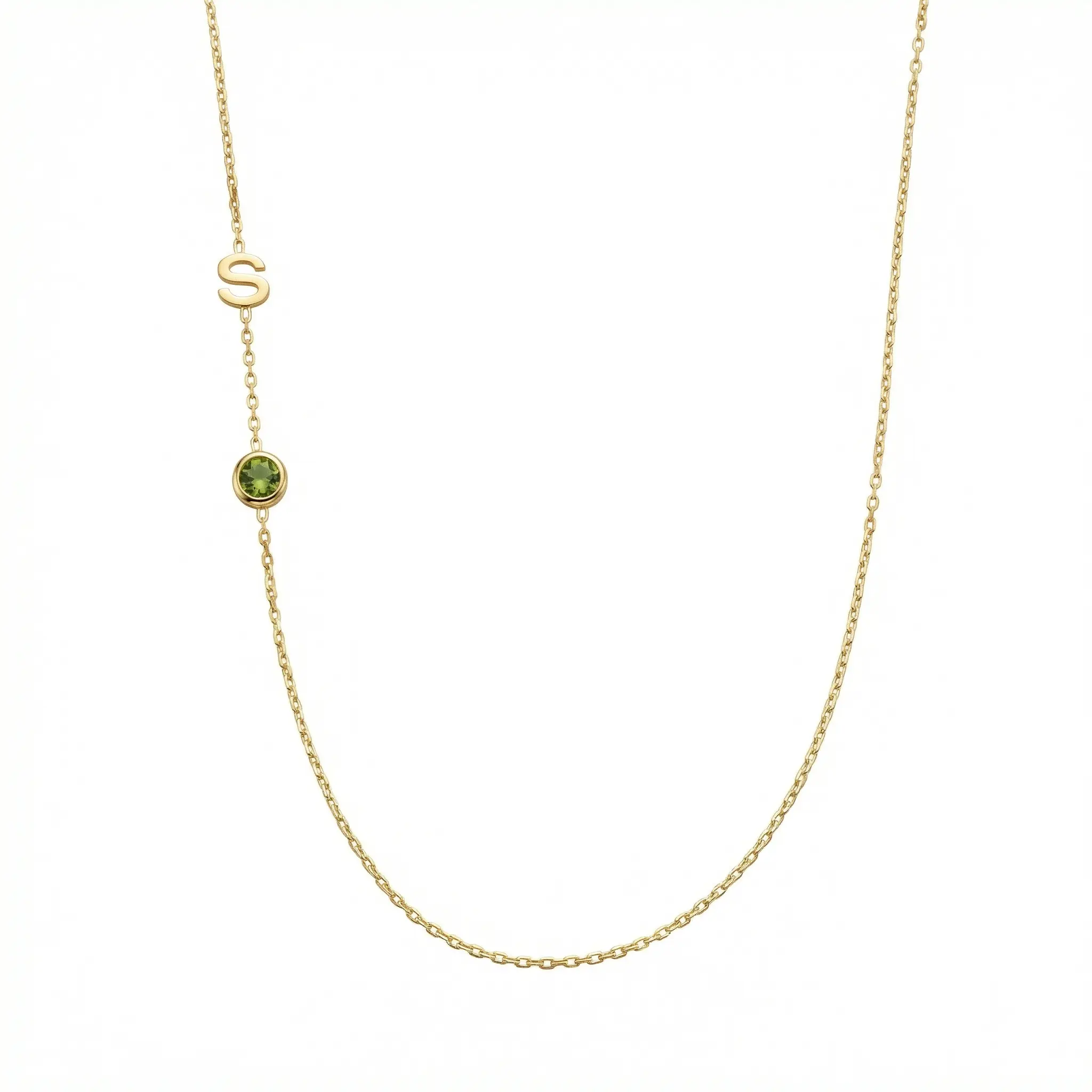Sideways Initial Necklace with Birthstone – Solid 925 Sterling Silver, Thick Real 18K Gold Plating – sideways initial pendant necklace with birthstone, personalized jewelry – Gift for Her, Mom & Best Friend, Mother's Day, Anniversary & Birthday