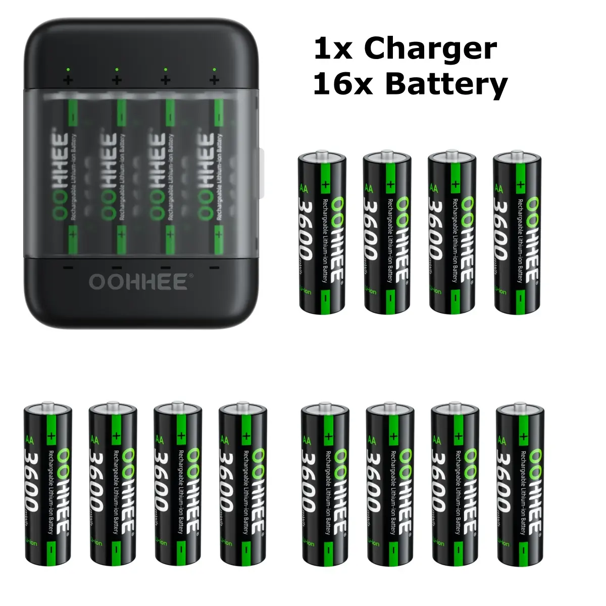 OOHHEE 4/8/12/16x 1.5V 3600mWh AA Lithium Rechargeable Batteries + Charging Storage Box