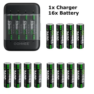 OOHHEE 4/8/12/16x 1.5V 3600mWh AA Lithium Rechargeable Batteries + Charging Storage Box