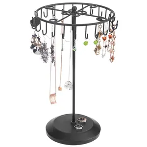Rotating Necklace Holder, Elegant Jewelry Organizer, 14-Inch Jewelry Display Stand with 23 Hooks, Spinning Jewelry Tree Display Stand for Bracelets, Necklaces, Hoop Earrings, Home Jewelry Organizer