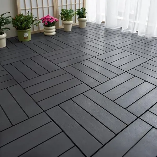 ZUGELAN 44-Pack 12x12 in High-Hardness Gray WPC No-Glue Click-Parquet Interlocking Patio Deck Tiles, Waterproof All-Season Outdoor Flooring for Poolside, Backyard (Bonus Water Gun Included)