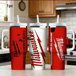 1pc 40oz Stainless Steel Insulated Tumbler — Milwaukee Tool Style, High Capacity. A Must-Have for Tool Enthusiasts! Features a Handle and Straw; Perfect for Outdoor Activities, Fitness, and Indoor Use. An Ideal Personalized Gift for Birthdays and Holidays