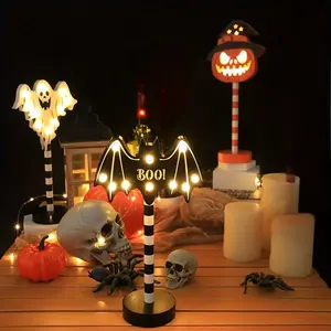 Halloween Decorations, 2 Glowing Pumpkin Jack Lanterns, Indoor Outdoor Standing Lights, Battery Powered, Halloween Tablecloth Centerpiece
