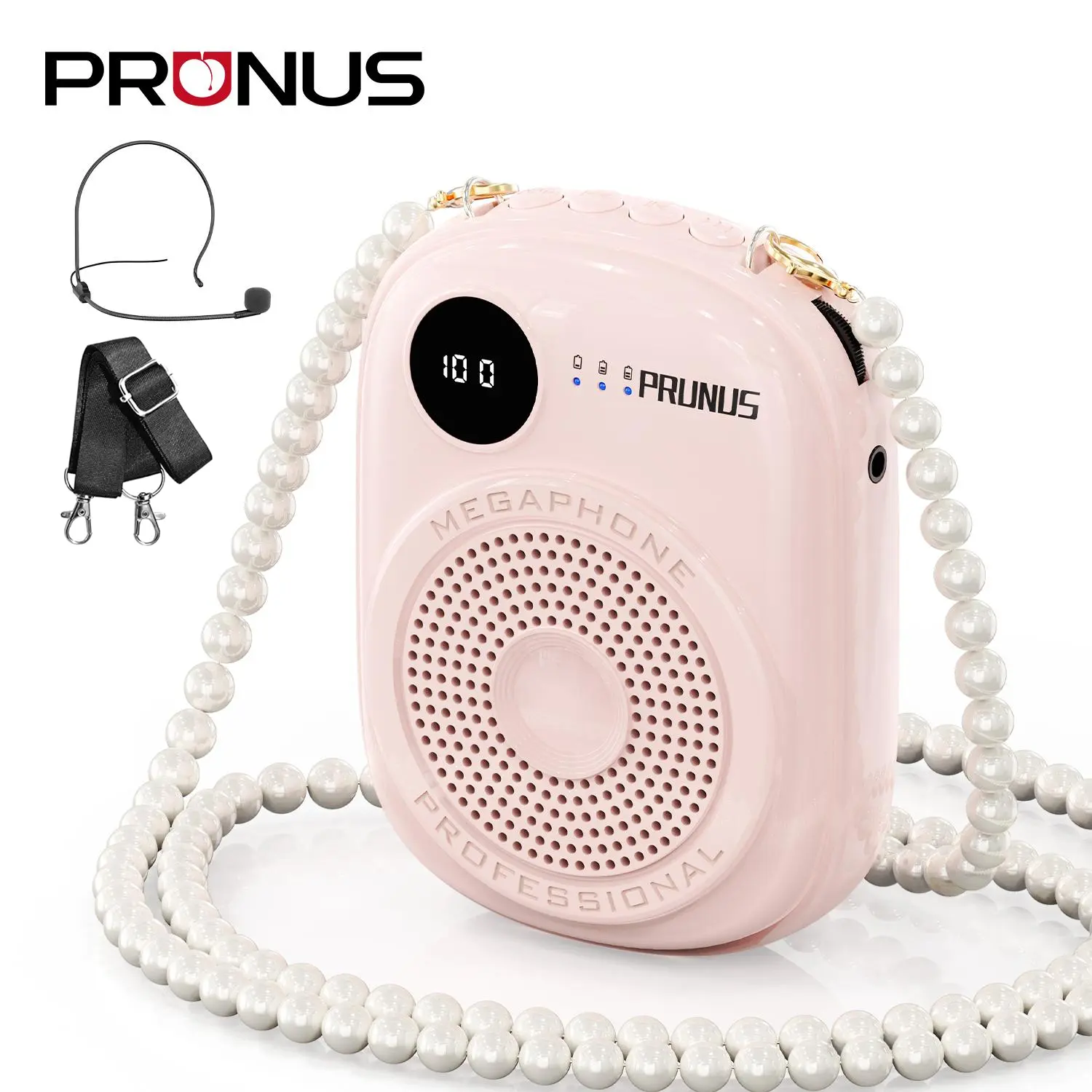 PRUNUS A18 Voice Amplifier for Teacher,Portable Wired Voice Amplifier with Microphone Headset and Speaker,Rechargeable Mini Voice Amplifier for Classroom,Speech,Training,Tour Guide,Pearl Chain Design