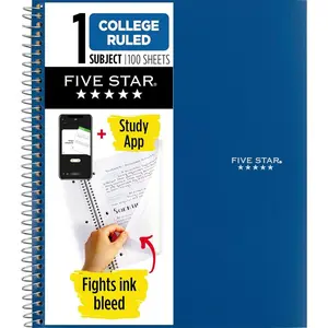 Spiral Notebook + Study App, 1 Subject, College Ruled Paper, 8-1/2" x 11", 100 Sheets, Fights Ink Bleed, Water Resistant Cover, Pacific Blue (72565)