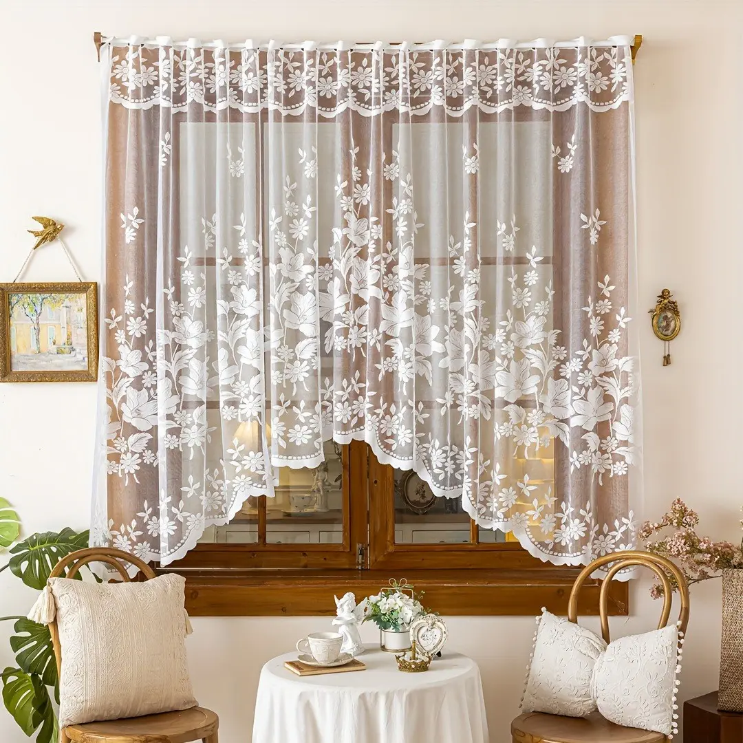 Elegant Floral Lace Curtain, Home Decoration Curtain, Home Decorative Curtain, Half Curtains for Coffee Shop, Kitchen, Living Room, Instant Home Refresh, Comfortable Window Treatment