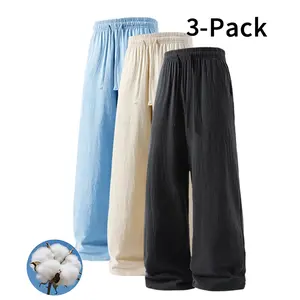 3-Pack Ultra-Soft Linen Cotton Pants - Loose Fit, Non-Sheer Pants for Everyday Wear & Work